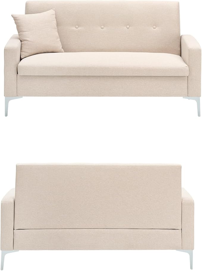 57 Beige Suede Couch Mini Comfy Sofa with Spring Cushions Loveseat Storage Sofa for Bedroom Small Couch for Small Spaces Modern Living Room 2 Seater Sofas with Pillow Seat (Beige)