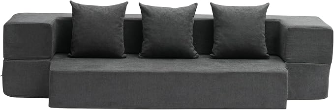 VEVOR Folding Sofa Bed 3-in-1 Foldable Couch Bed with 3 Pillows and Washable Cover 25D High Density Memory Foam Convertible Sleeper Chair Bed Futon Couch Dark Grey(Twin XL)