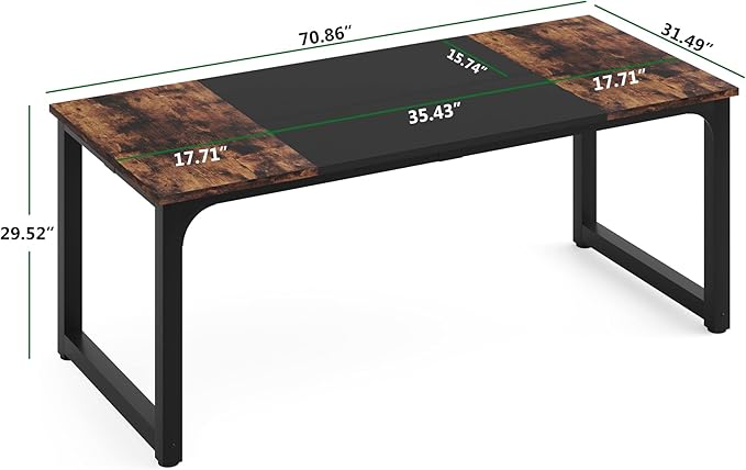 LITTLE TREE 70.8 Inch X-Large Executive Computer Office Desk Brown+Black