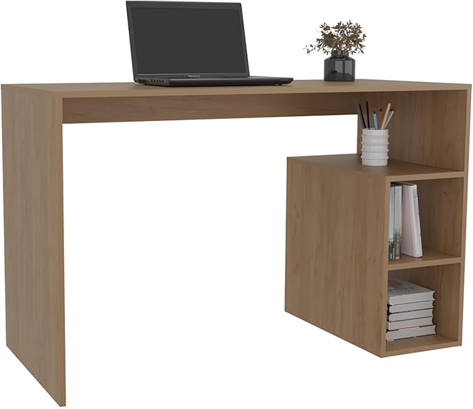 Light Pine Computer Desk with 3 Shelves - Compact Home Office Design