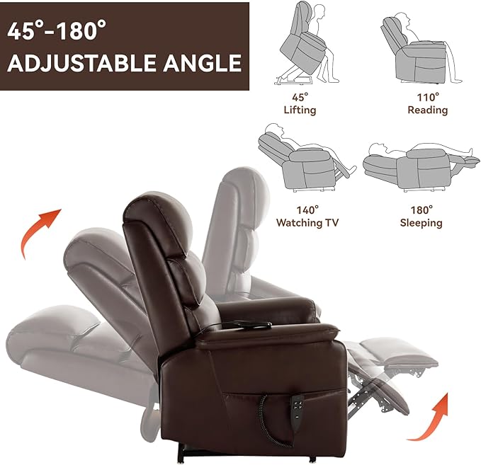 Manual Rocker Swivel Recliner Chair with Vibration Massage Lumbar Heat Rivet Design Faux Leather Brown Single Sofa for Living Room (34.64 Brown)