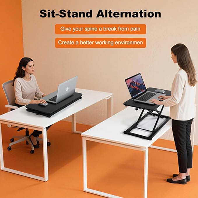 Standing Desk Converter Height AdjustableKeyboard Riser for Stand Up Desk Riser Easy Lift Height Converter Computer Workstations Home Office Study Room Portable Small Table Black Size 23.6 Inch D