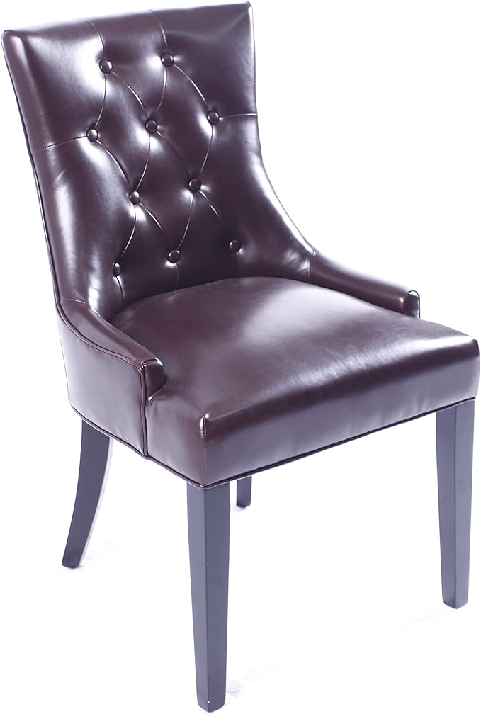 Dark Brown Bounded Leather Dinng Chair Living Room Chair (2 pcs Set)