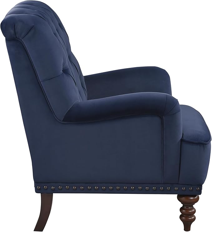 Luxurious Living Room Chair 1pc Blue Upholstered Button Tufted Nailhead Trim Modern Living Room Furniture