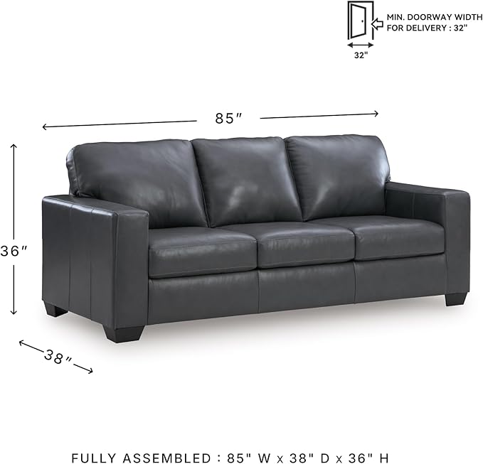 Signature Design by Ashley Bolsena Contemporary Leather Match Sofa with Removable Cushion and Armrest Blue