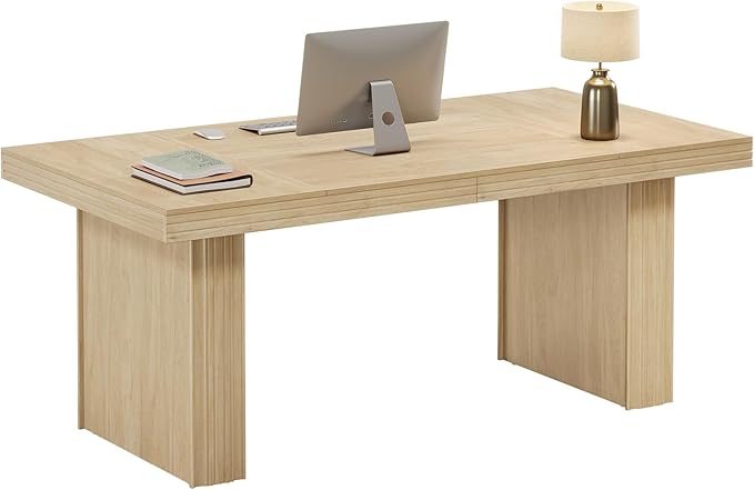 Tribesigns 63 Executive Desk Modern Executive Office Desk with Thickened Desktop and Heavy-Duty Legs Wood Writing Workstation Study Table Conference Table for Office Natural