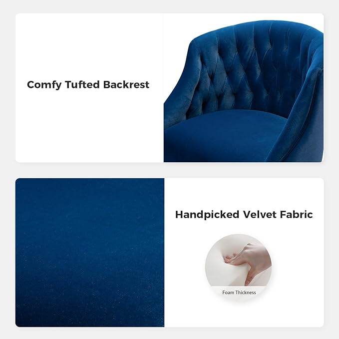 Velvet Office Chair with Gold Base Modern Cute Desk Chair Comfortable Adjustable Swivel Task Chair for Home Office Living Room Bedroom Vanity Study