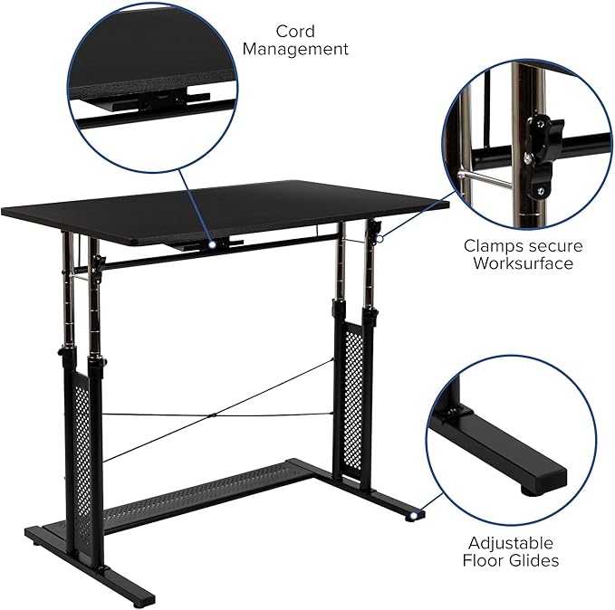 Flash Furniture Fairway Height Adjustable (27.25-35.75H) Sit to Stand Home Office Desk - Black