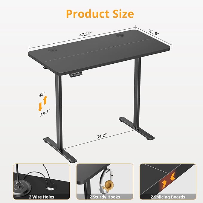 Simple Deluxe Electric Standing Desk Adjustable Height Stand up Desks 24x48 Inches Sit Stand up Desk with Cable Management Ergonomic Rising Computer Table with Memory Preset Black