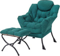 Lazy Chair with Folding Ottoman Modern Accent Armchair with Armrests and a Side Pocket &amp Foldable Footstool Reading Chair for Living Room Bedroom Dorm &amp Office Dark Green