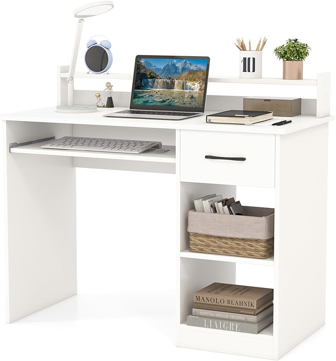 HAPPYGRILL Computer Desk with Monitor Stand Home PC Office Desk with Keyboard Tray Drawer &amp CPU Stand Study Writing Desk Home Workstation Desk with Display Shelf