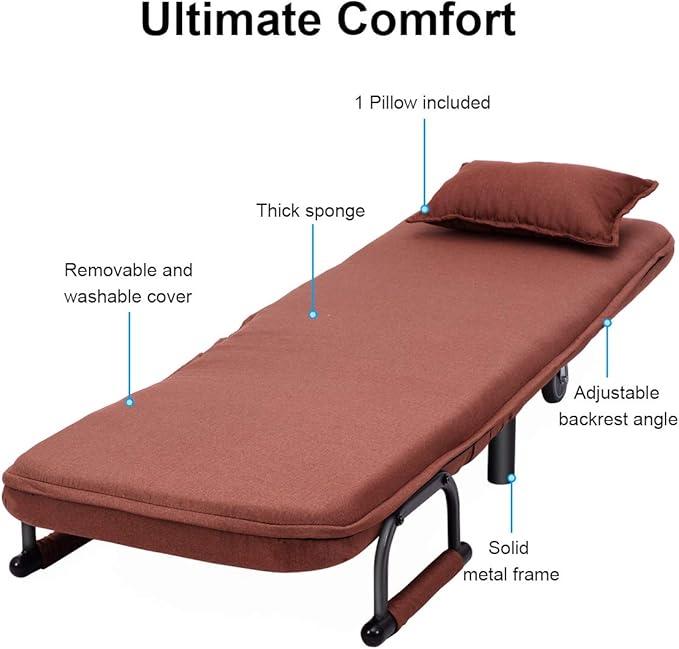 Giantex 26.5 Convertible Sofa Bed Folding Arm Chair Sleeper Leisure Recliner Lounge Couch (Coffee)