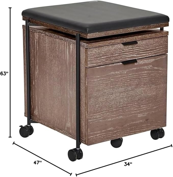 Unique Furniture 2-Drawer Wood Mobile Pedestal with Castors in Thermo Oak