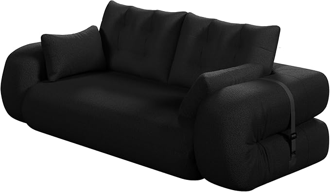78.7 King Foldable Sofa Bed Lazy Sofa Couch 3-in-1 Multi-Functional Sleeper Sofa Bed Teddy Futon Sofa Floor Loveseat Sofa Human Dog Bed Bean Bag Lounge Recliner for Living Room Black