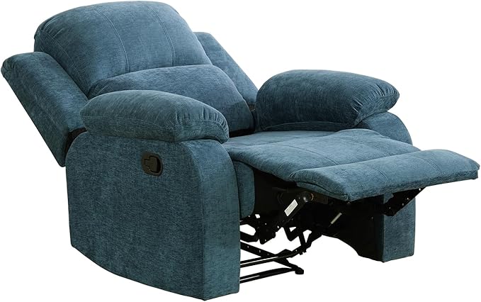 Manual Linen Recliner Chair Sofa for Living Room35 Ergonomic Reclining Chair with 10 Arm/Upholstered Seat/Metal FrameModern Single Couch for Rv Sofa/Home Theater Seating/Office(Blue)