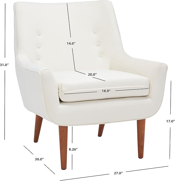 SAFAVIEH Home Collection Amina Mid-Century Modern Cream Velvet Accent Chair