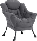 LITA Lazy Chair with Armrests and Side Pocket Modern Upholstered Accent Reading Chair for Living Room Bedroom Dorm Small Spaces Single Dark Grey