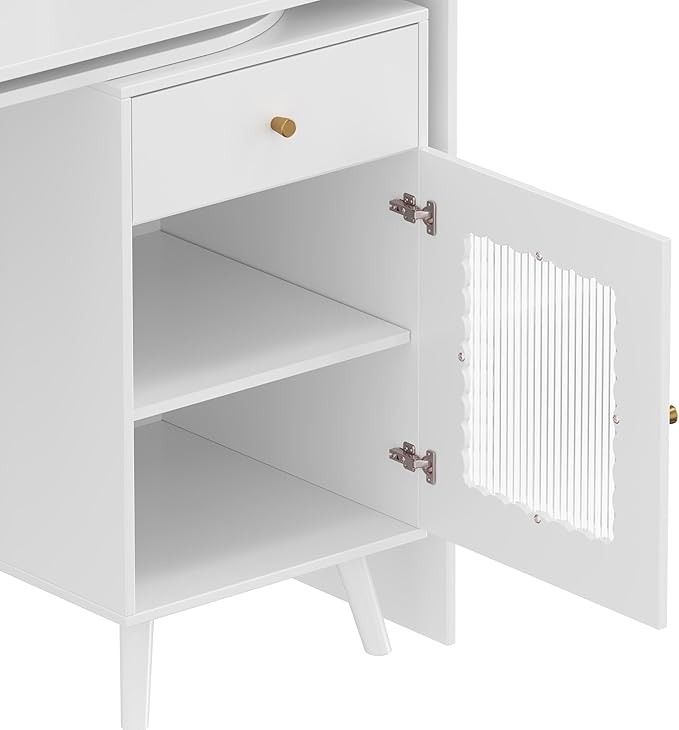 Computer Desk with 90 Degree Rotating Desktop and Bookshelf Office Desk with Drawer and Cabinets Gaming Desk with Shelves Writing Desk for Home Office Bedroom Living Room (White-5.9)
