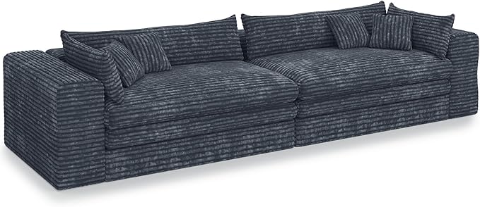 Belffin Plush Corduroy Boneless Cloud Couch with Deep Seat Convertible Sleeper Sofa Bed Cloud Boneless Sectional Couch No Assembly Required. Grey Sofa