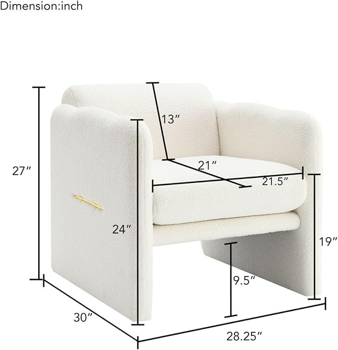 Arm Chair with Waved arms Metal Decoration on Both Side arms Accent Chair for Primary Living SpaceReading Chair Living Room Bedroom Teddy Fabric