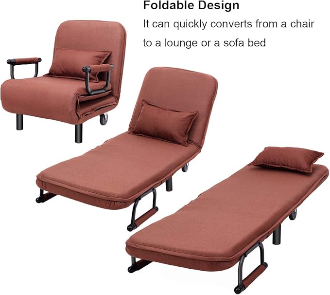Giantex 26.5 Convertible Sofa Bed Folding Arm Chair Sleeper Leisure Recliner Lounge Couch (Coffee)