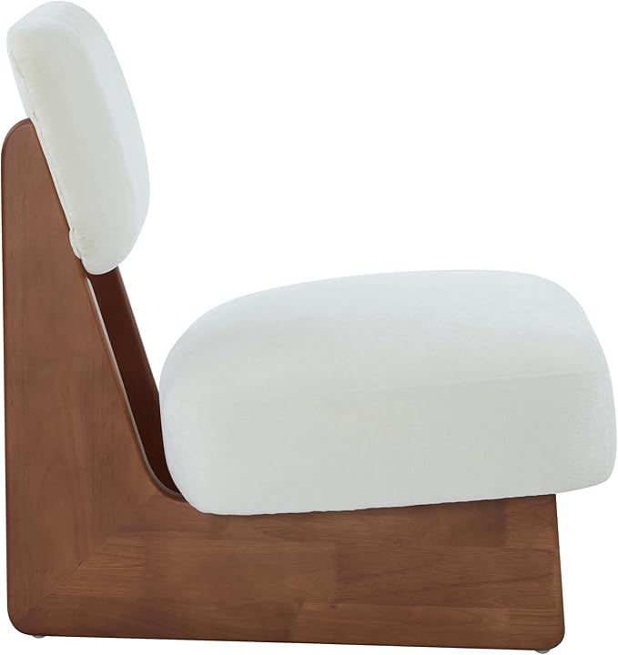 GDFStudio Upholstered Armless Accent Chairs Set of 2 Modern Side Chair Minimalist Leisure Chair with Backrest White Cusion for Living Room Bedroom Reading Room Walnut Slid Wood Base