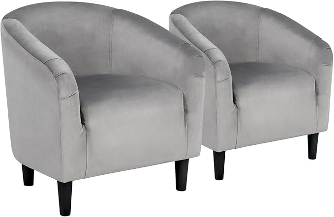 Yaheetech Barrel Chairs Furry Accent Chairs with Soft Padded Armrest for Living Room Bedroom Waiting Room Office Set of 2 Gray