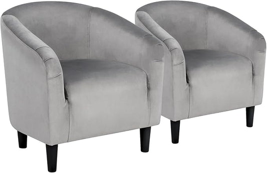 Yaheetech Barrel Chairs Furry Accent Chairs with Soft Padded Armrest for Living Room Bedroom Waiting Room Office Set of 2 Gray