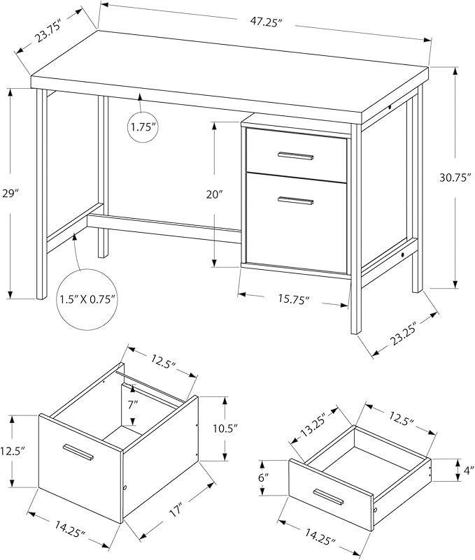 Computer Desk Home Office Laptop Left Right Set up Storage Drawers 48 l Work White Laminate Grey Metal Contemporary Modern