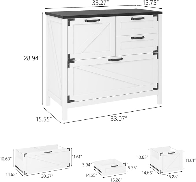 Lateral File Cabinet with 4 Drawers Farmhouse File Cabinet for Letter/Legal/A4 Size Hanging Files Large Wood File Storage Cabinets Printer Stand for Home Office Cabinet White and Black