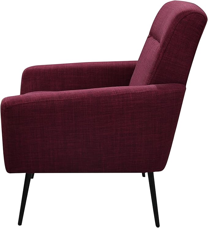 Mid Century Modern Upholstered Fabric Accent Chair Living Room Bedroom Leisure Single Sofa Chair (with Metal Legs) TV armrest seat Suitable for Small Space Home Office Coffee ChairWine Red