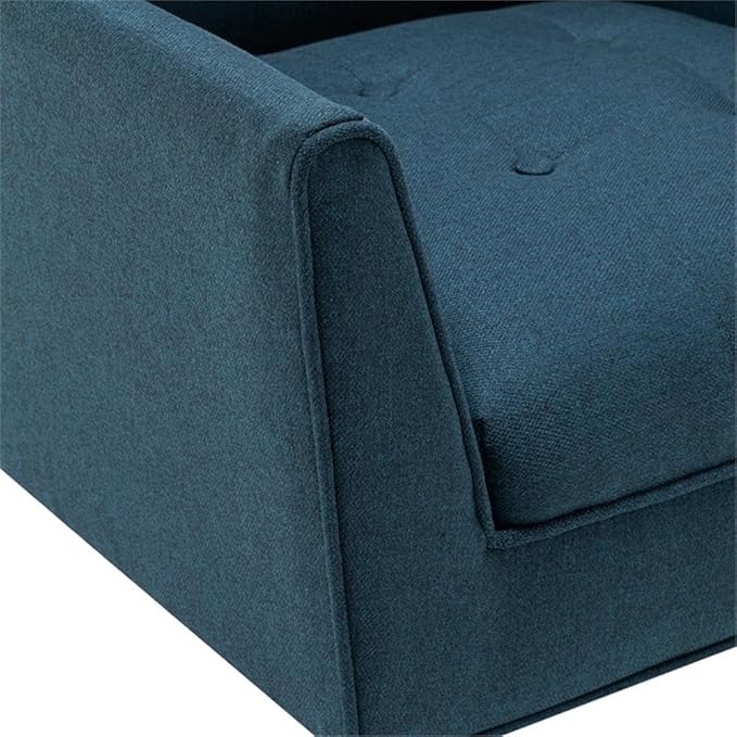 Pemberly Row Accent Chair Blue Polyester Fabric Solid Wood Legs with Espresso Finish 30 x 27.25 x 31.5 in. Button-Tufted Mid-Century Modern Design Living Room or Lounge Chair