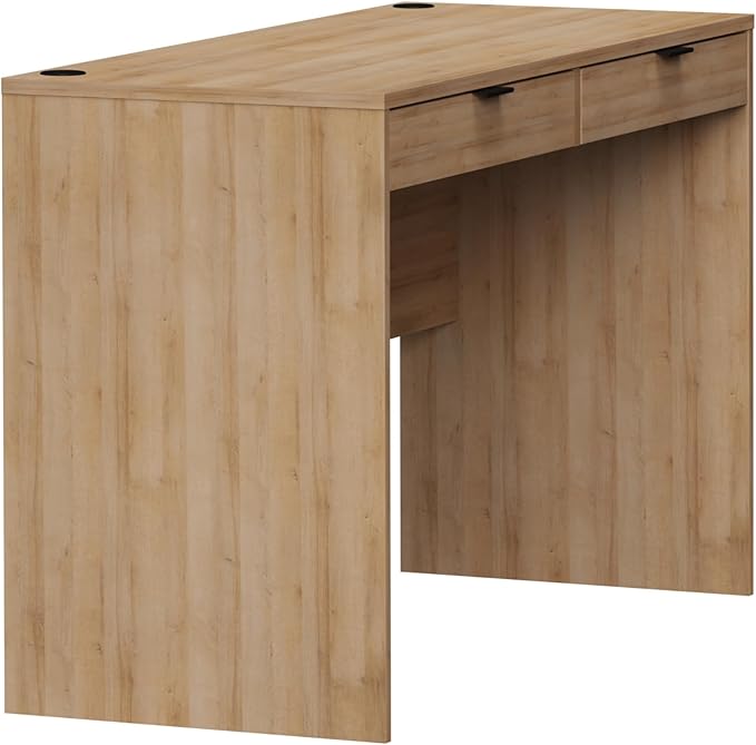 Prepac 46 Writing Desk – Computer Desk with 2 Drawers Light Oak Office Desk for Home Office or Bedroom