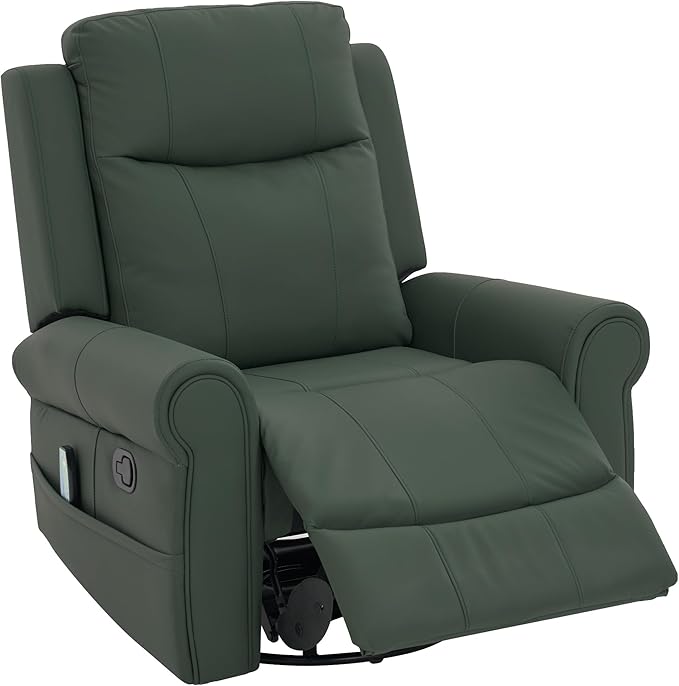 Christopher Knight Home Hayezi 270° Swivel Rocker Recliner Massage and Heating Chair PU Leather Living Room Manual Recliner with Dual Reclining Positions &amp Side Pocket for Nursery Bedroom Gree