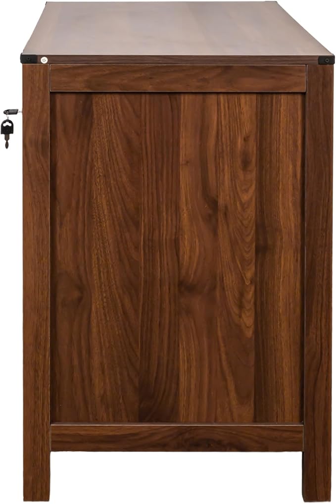 2 Drawer Farmhouse Small File Cabinet with Lock Under Desk Locking Storage Drawers Organizer Filing Cabinets for Home OfficeModern FurnitureWalnut