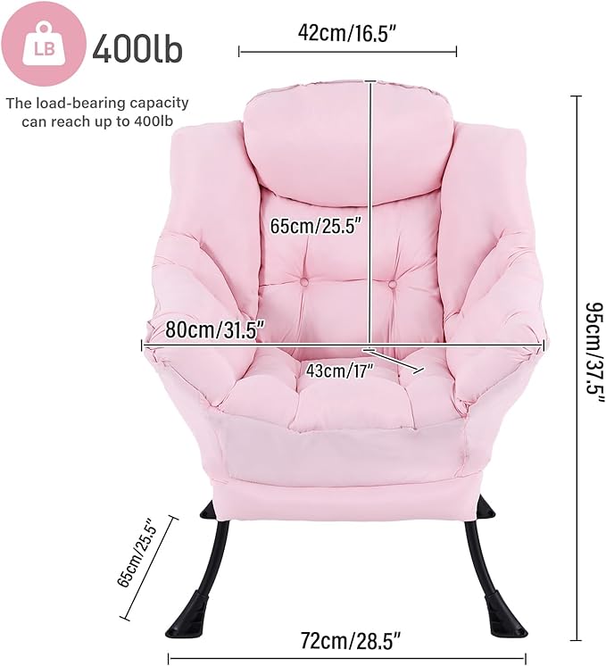 Lazy Chair Large Accent Chair Modern Comfy Armchair Pink Chair for Living Room Bedroom Dorm Room Office Apartment Reading Relaxing Use