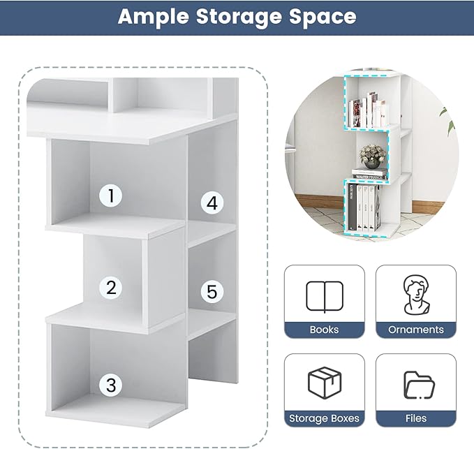 Tangkula White Desk with Storage Bookshelf &amp Hutch 48” Modern Home Office Desk with 8 Storage Shelves Space Saving Writing Study Desk for Bedroom Compact Computer Workstation for Home