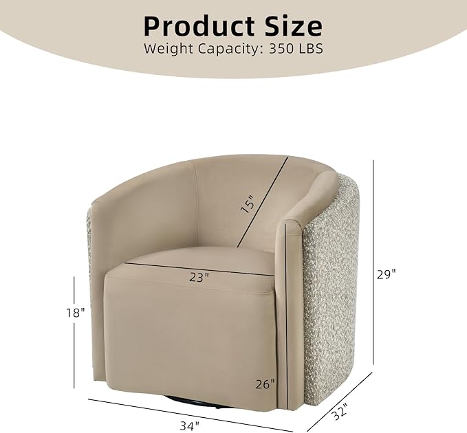 CANMOV Swivel Accent Chair Set of 2 360° Swivel Barrel Chair with Armrest Modern Round Armchair for Living Room Bedroom No Assembly Brown&ampWhite