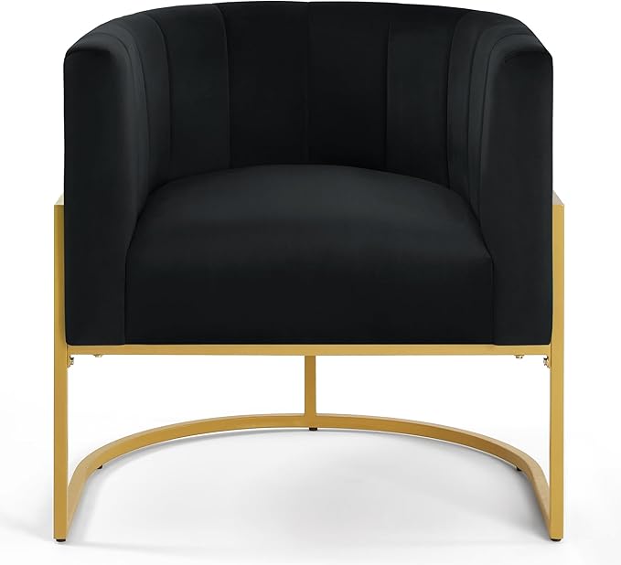 Modern Velvet Accent Chair - Metal Base Linen Upholstery 28 W Contemporary Lounge Chair for Living Room Easy Assembly Included (Black + Velvet + Foam)
