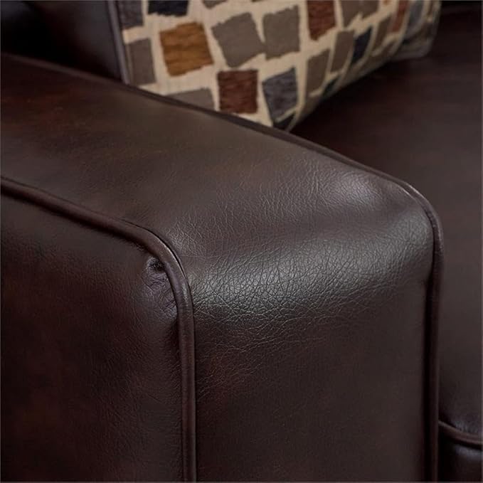 Pemberly Row Contemporary Faux Leather Sofa 73-in Wide in Chestnut Brown Pillow Back Design with Straight Arms Sturdy Hardwood Frame Ideal for Small Apartments Offices or Living Rooms