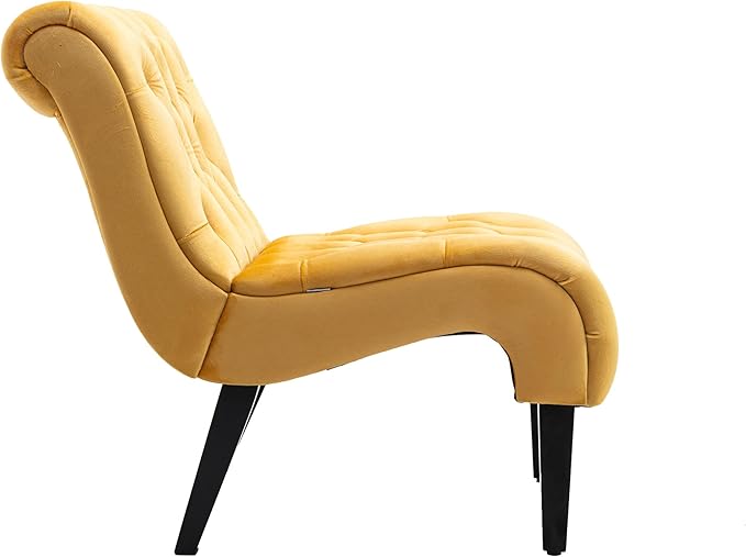 Yoluckea Modern Upholstered Accent Chair S-Shape Armless Lounge Chair for Bedroom Living Room Comfy Velvet Chaise Chairs with Button Tufted Back and Solid Wood Legs Mustard Yellow