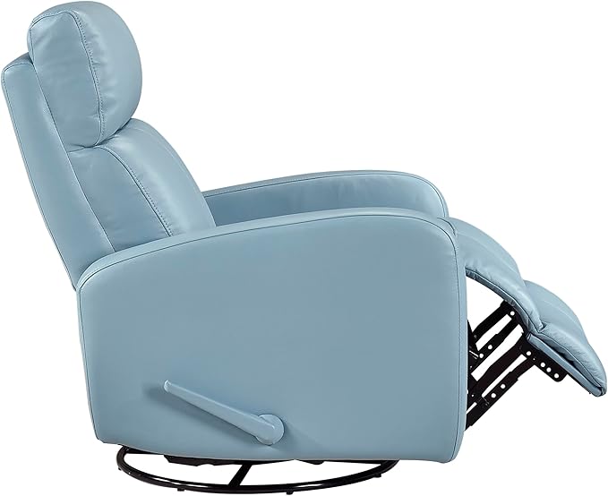 Lexicon Swivel Glider Reclining Chair Top Grain Leather Match Manual Pull Handle Recliner Comfy Nursery Glider Recliner Swivel Reclining Chair for Living Room/Office/Bedroom/Apartment Blue