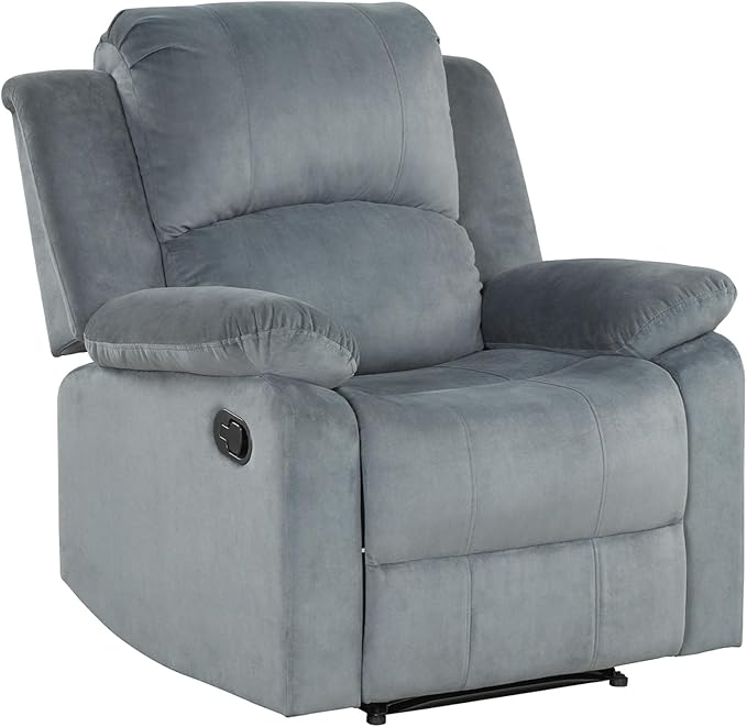 EBELLO Classic Manual Recliner Chair with Soft Padded Headrest and Armrest Overstuffed Recliner Single Sofa Chair for Living Room Bedroom Grey