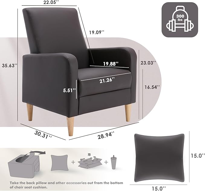 COLAMY Modern Upholstered Accent Chair Armchair with Pillow PU Leather Reading Living Room Side ChairSingle Sofa with Wood Legs Brown