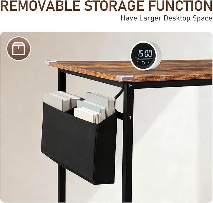 VINGLI 63 Inch Computer Office Modern Simple Gaming Desk with Side Fabric Drawer &amp Hook Up Wear-Resistant Surface Writing Desk Work Desk for Bedroom Living Room Rustic Brown