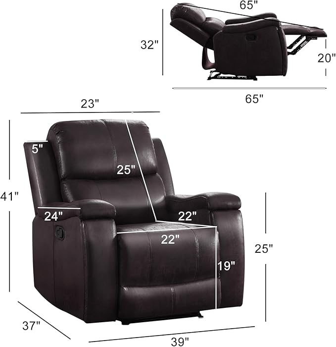 EBELLO Recliner Chair Single Overstuffed Sofa Recliner Breathable Faux Leather Manual Reclining Chairs with Hidden Cup Holder Arm and Back for Adults Living Room Bedroom Dark Brown
