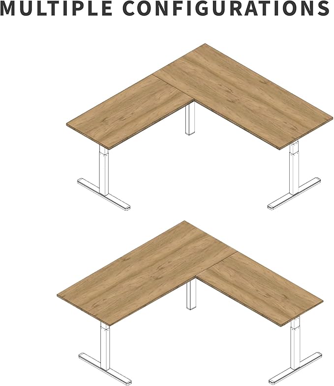 VIVO Electric Height Adjustable 67 x 60 inch Corner Stand Up Desk 2 Reclaimed Wood Solid Table Tops White Frame Memory Controller L-Shaped Workstation 3E Series DESK-KIT-3E6WP