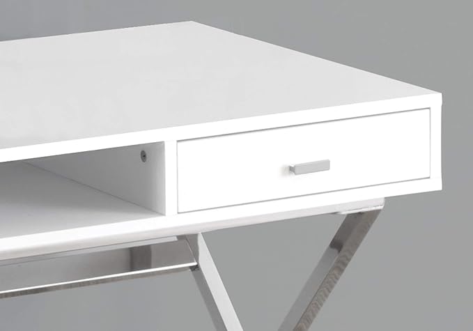 Computer Desk Home Office Laptop Storage Drawers 48 l Work Glossy White Laminate Chrome Metal Contemporary Modern