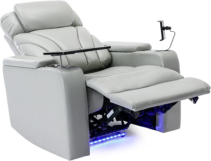 Merax Power Motion Recliner with USB Charging Port and Hidden Arm Storage Home Theater Seating with Convenient Cup Holder Designand Stereo(Light Grey)