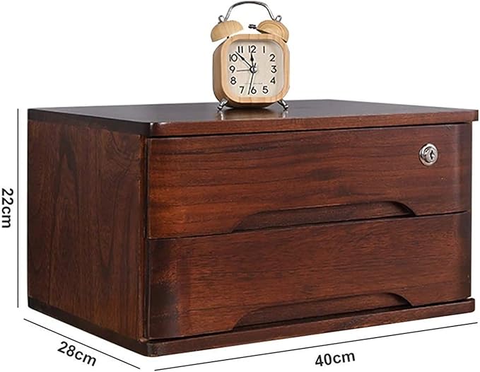 Desktop Storage Box with Drawers - Desktop File Cabinet Laptop Stand Wooden Storage Box Makeup Storage Drawers Cabinet Desktop Storage Box with Lockable Drawers for Office and Home